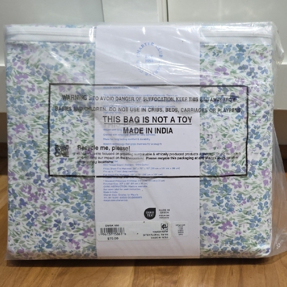 Charter Club Twin Sheet Set - Blue and Purple Floral - Picture 2 of 2